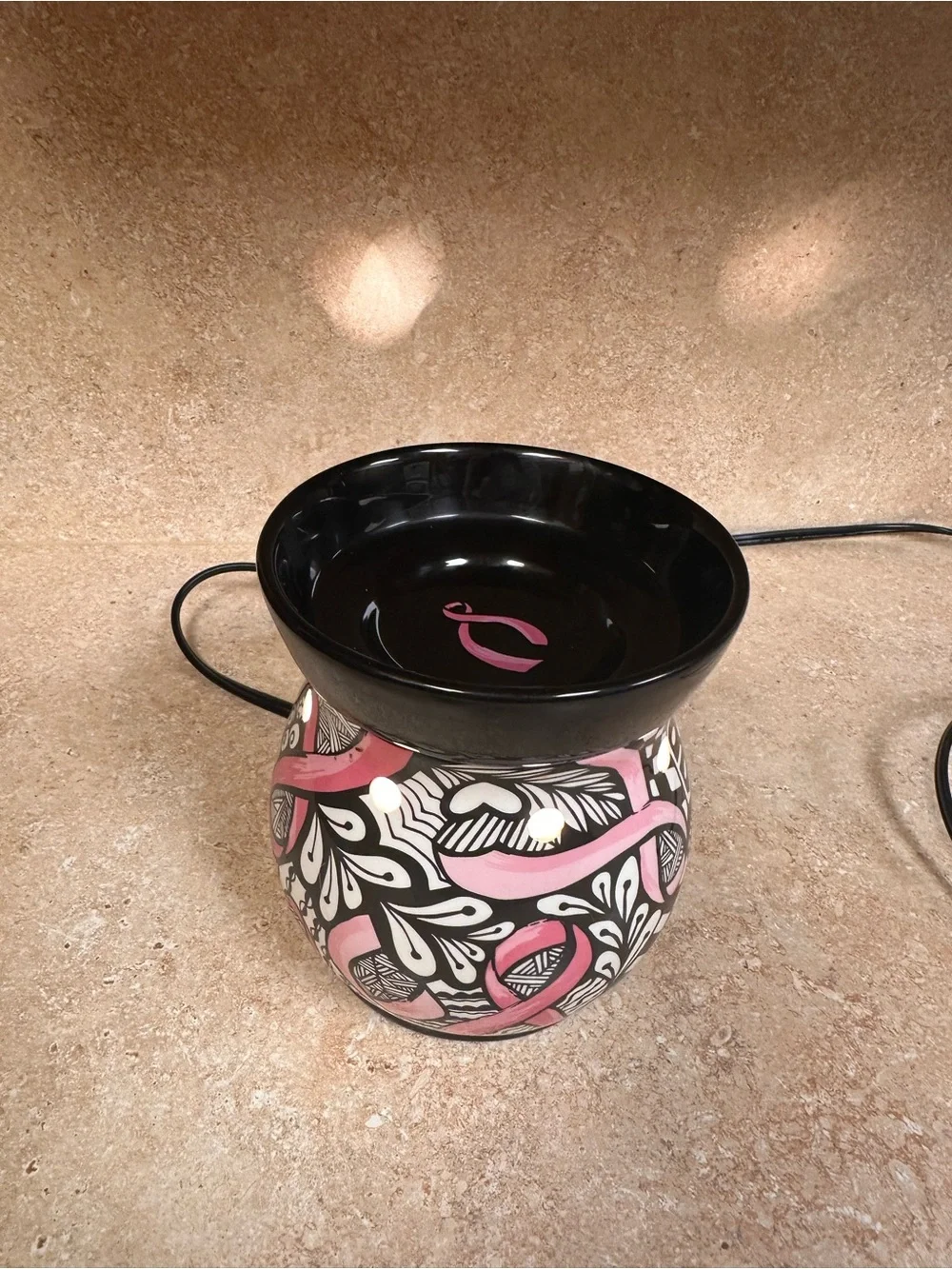 Scentsy Breast Cancer Awareness Pink and Black Patterned Ceramic Wax Warmer